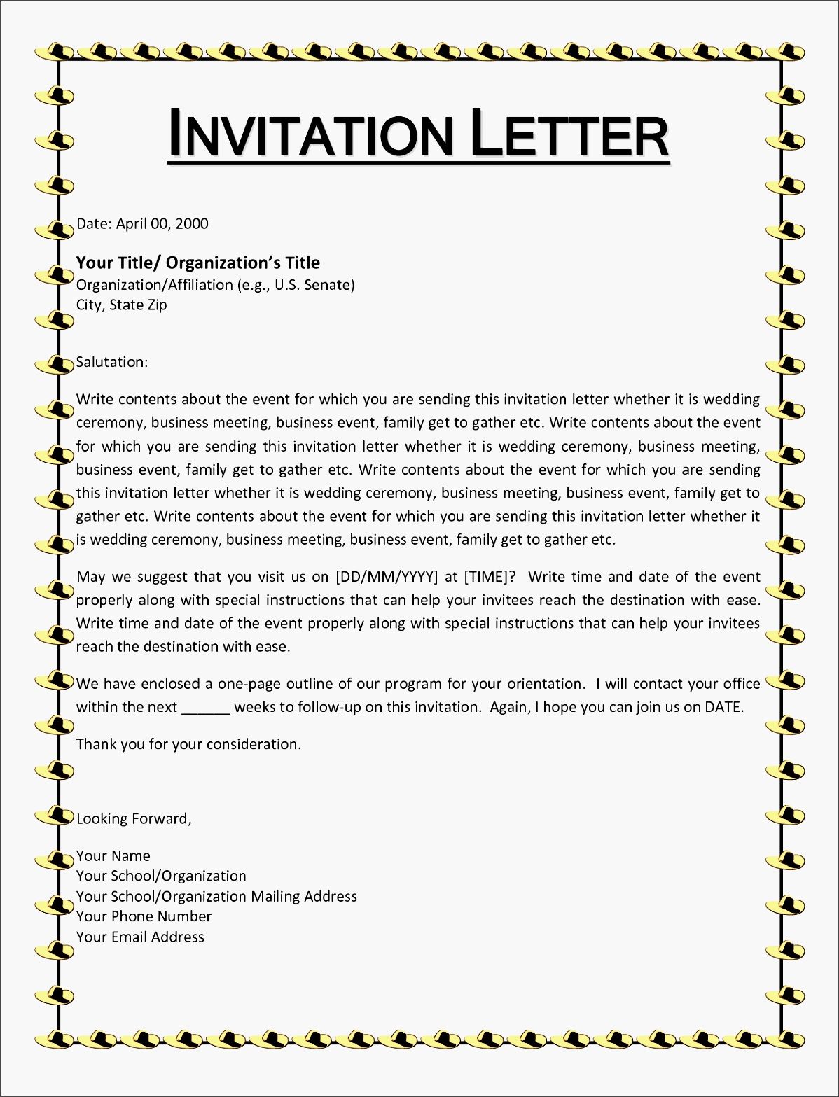 church invitation letter for event
